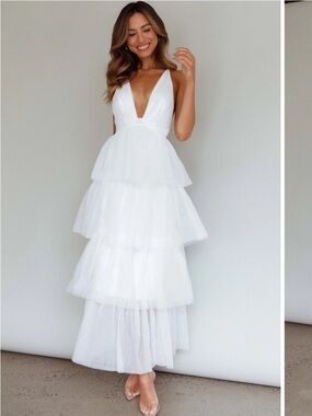 Selfie leslie angel biba Auguste Tiered Frill Midi Dress White